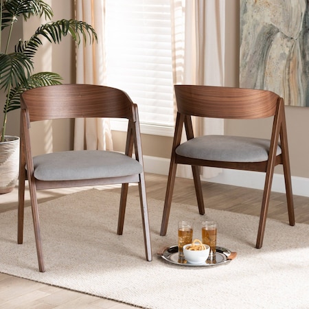 Baxton Studio Danton Mid-Century Grey Fabric Upholstered and Walnut Brown Finished Wood Dining Chair Set(2PC) PR 191-2PC-11705-ZORO